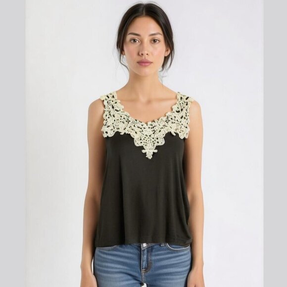 Vintage Black and Lace Forever 21 Tank Top Size Small - Picture 1 of 5